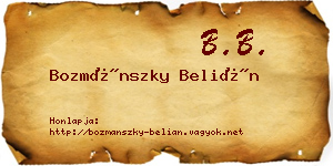 Bozmánszky Belián névjegykártya